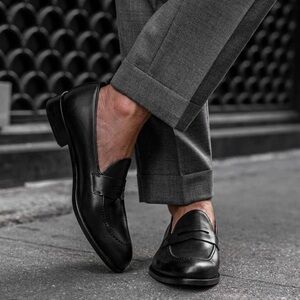 Men’s Clark Whiddon step black leather loafers